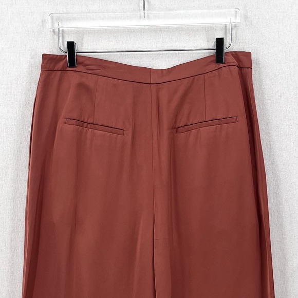 VINCE Satin High Waist Pants Womens 12 Pleated Wide Leg Cropped Silky Dressy - Picture 5 of 16